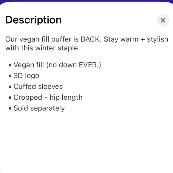 NWT Cropped Puffer Jacket - Latte - Picture 12 of 12